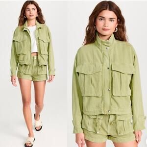 Blank NYC Utility jacket linen blend sage green Sz Medium baggy Y2K coastal